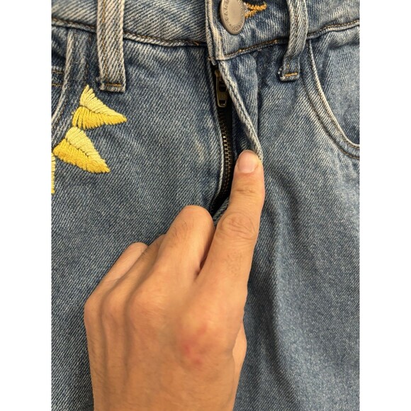 Anthropologie Farm Rio Embroidered Denim Mini Skirt medium colorful Sun Fan - Picture 3 of 11